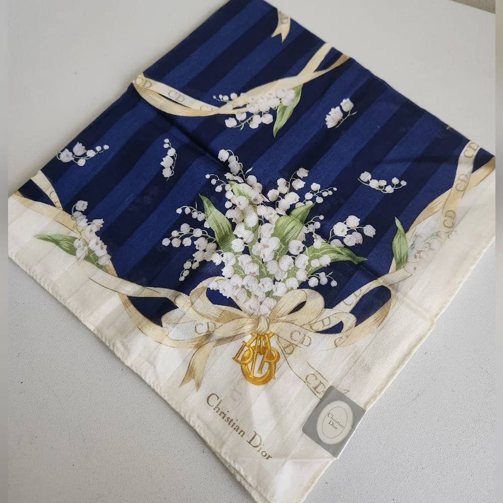 Dior Blue and White Floral Scarf - Picture 1 of 4